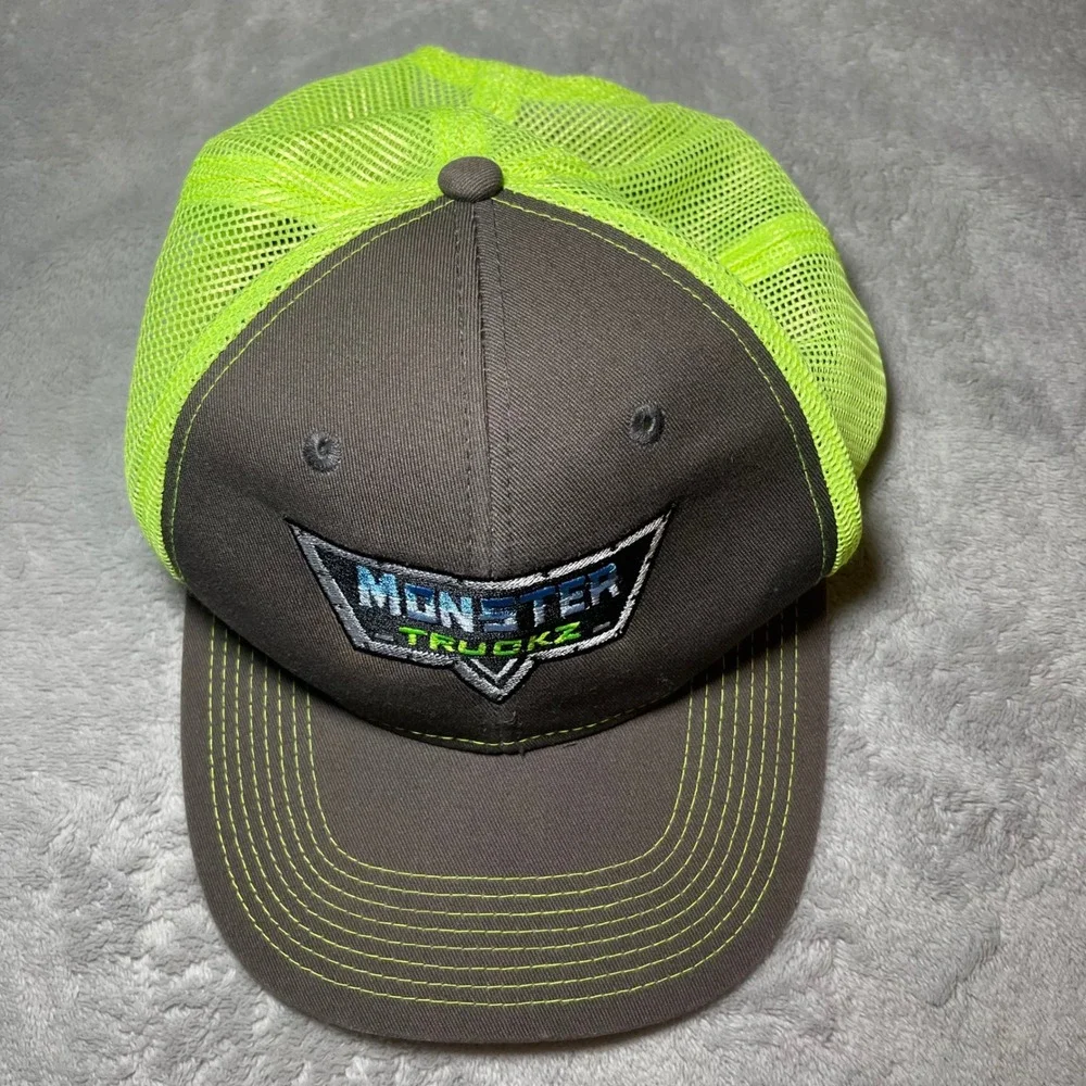 Vintage Y2K Monster Truckz Hat Mens Gray Green Snapback Mesh Trucker Cap Casual